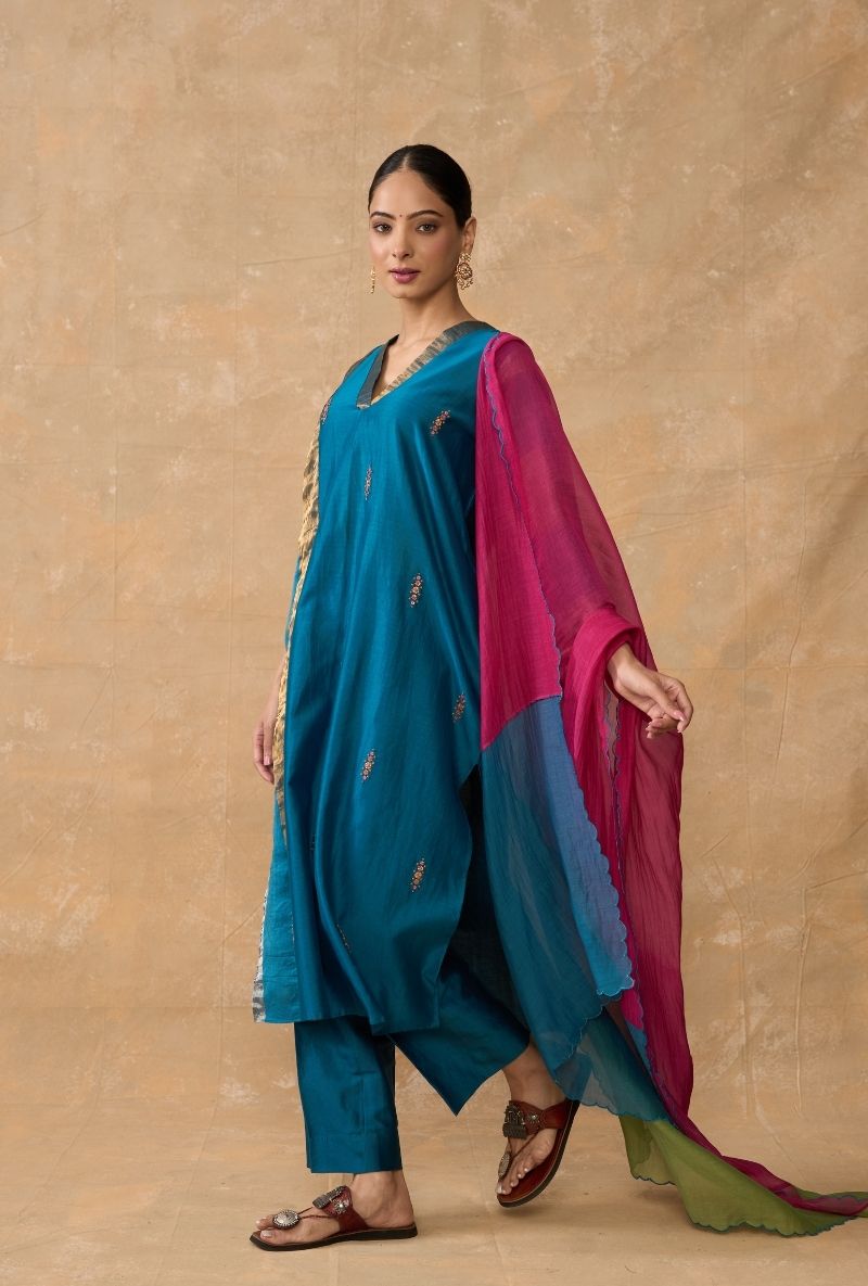 Teal Blue Side Panel Ruhi 2.0 Kurta Set