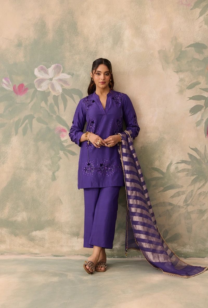 Purple Cutdana Work Jalsa Co-Ord Set