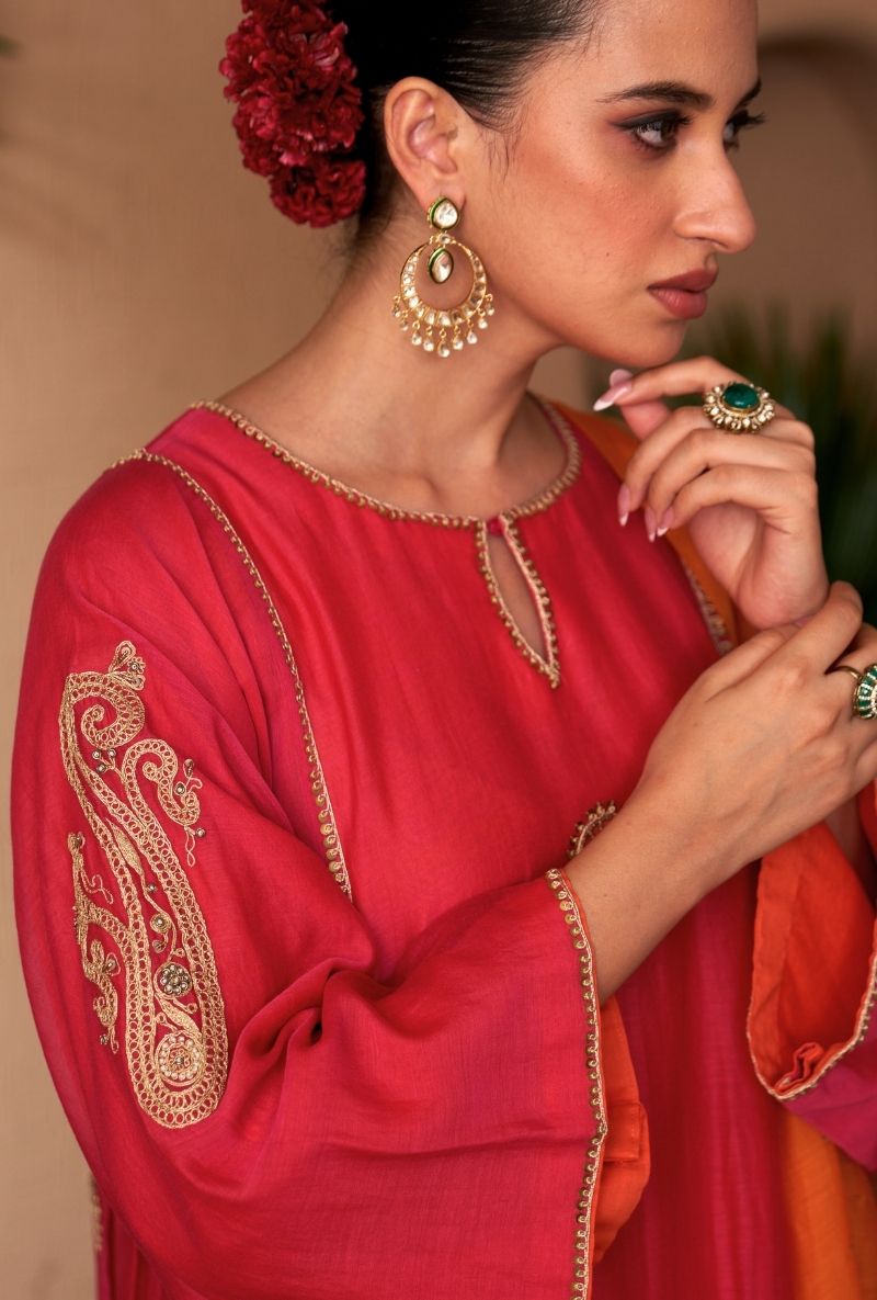 Rani Pink Contrast Lining Square Sleeve Naveli Kurta Set