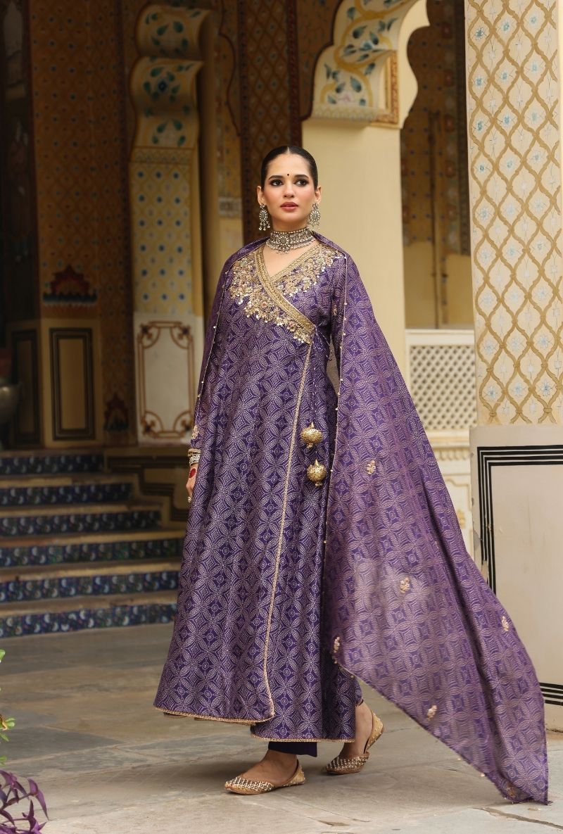 Purple Printed Mehfil Angrakha Set