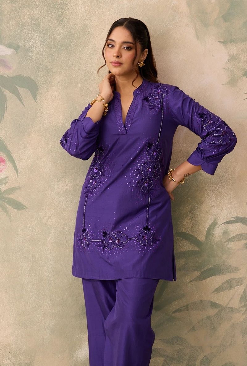 Purple Cutdana Work Jalsa Co-Ord Set