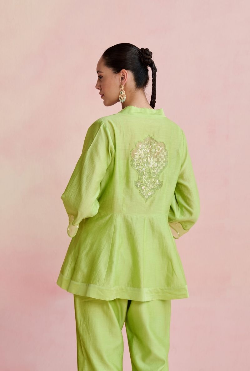 Light Green Front Open Peplum Amara Co-Ord Set