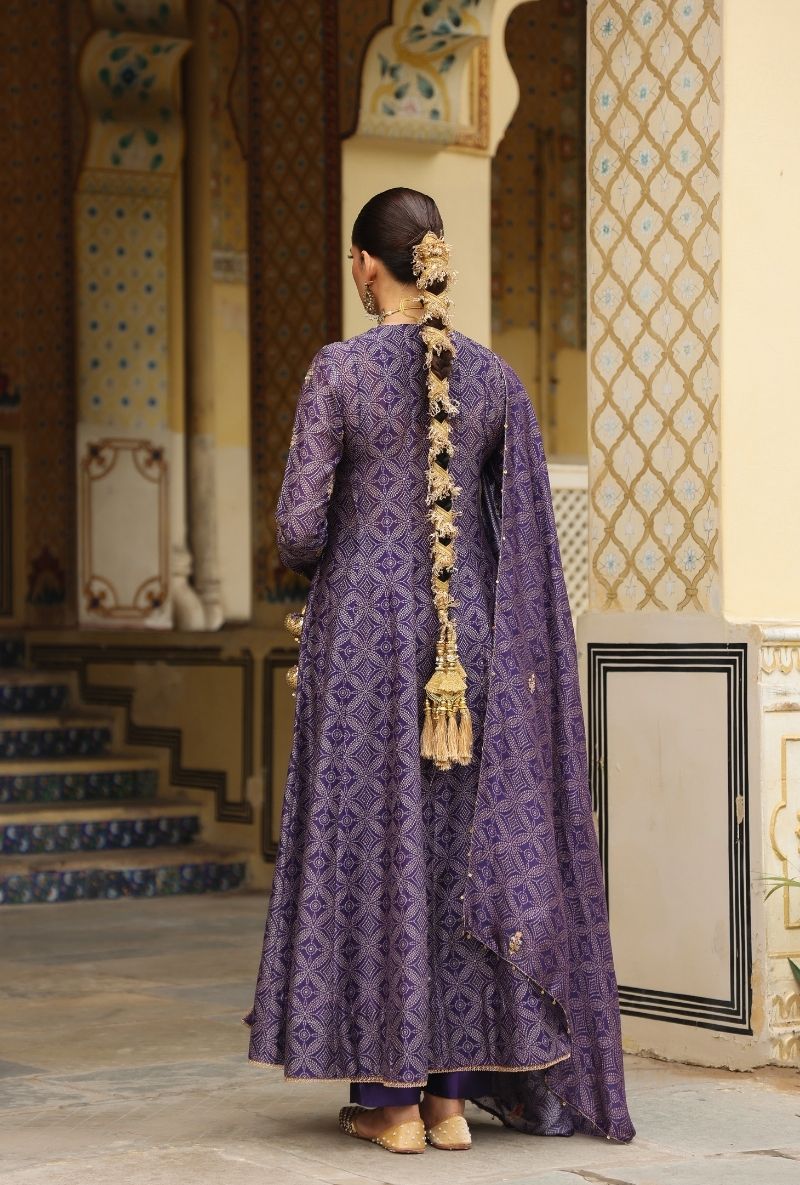 Purple Printed Mehfil Angrakha Set