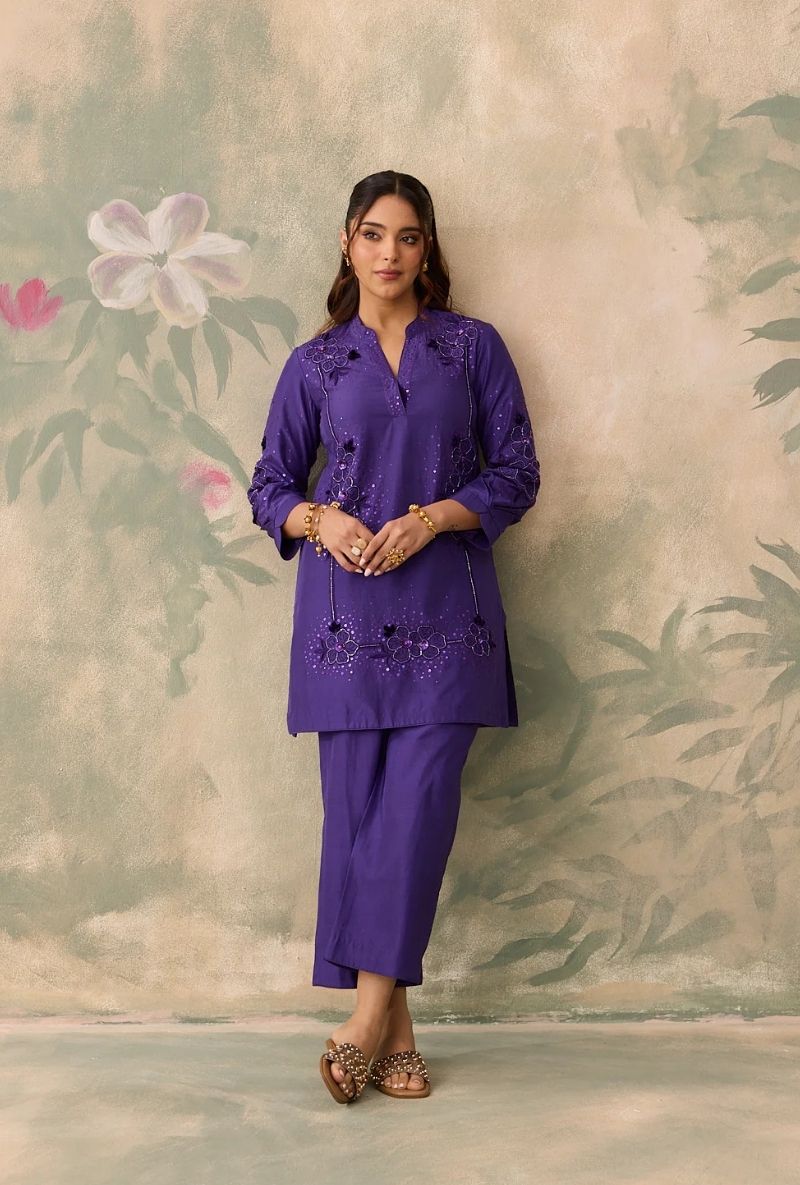 Purple Cutdana Work Jalsa Co-Ord Set