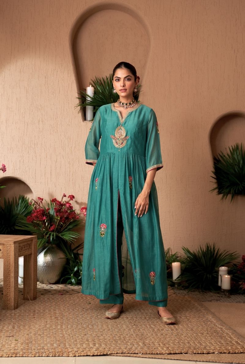 Blue Front Slit Naveli Anarkali Set