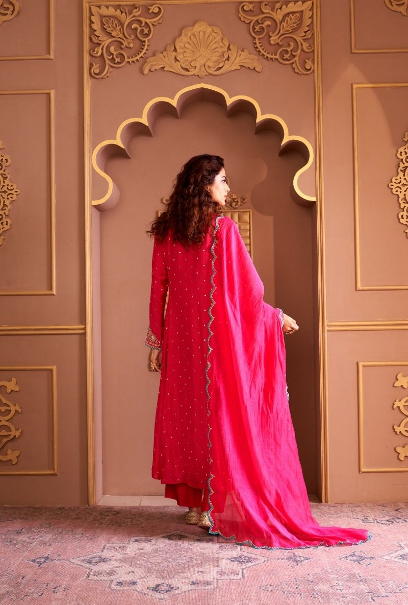 Pink Heavy Yoke Rasia Kurta Set