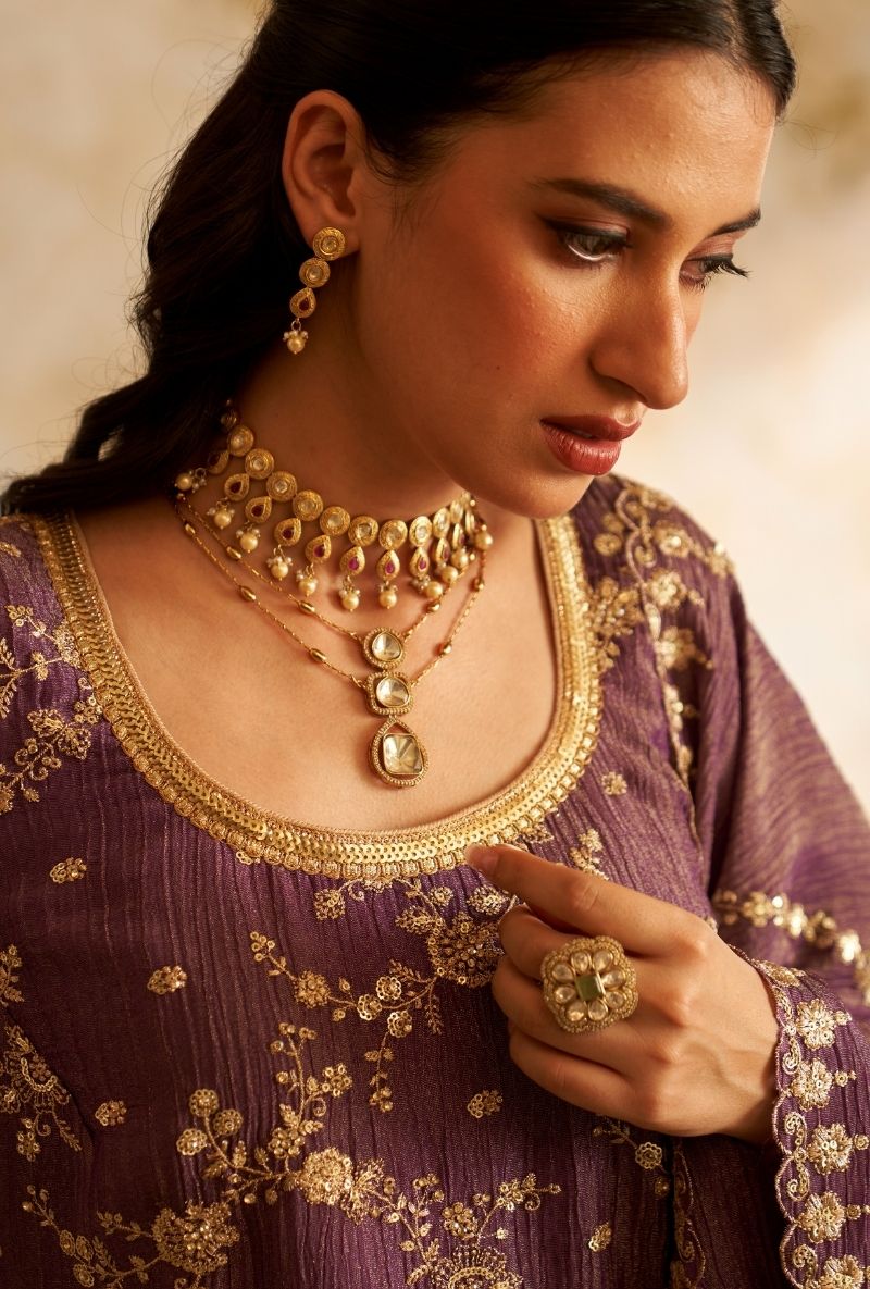 Purple Embroidered Rumi Gharara Set