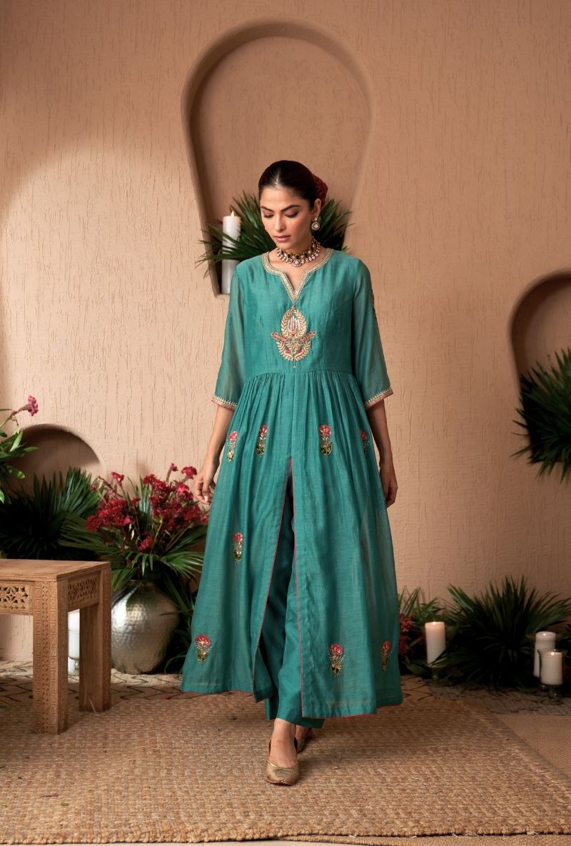 Blue Front Slit Naveli Anarkali Set