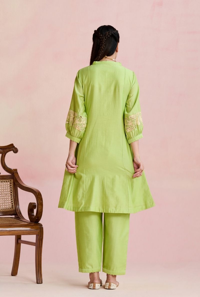 Light Green Fine Pleated Smocking Amara Kurta Set