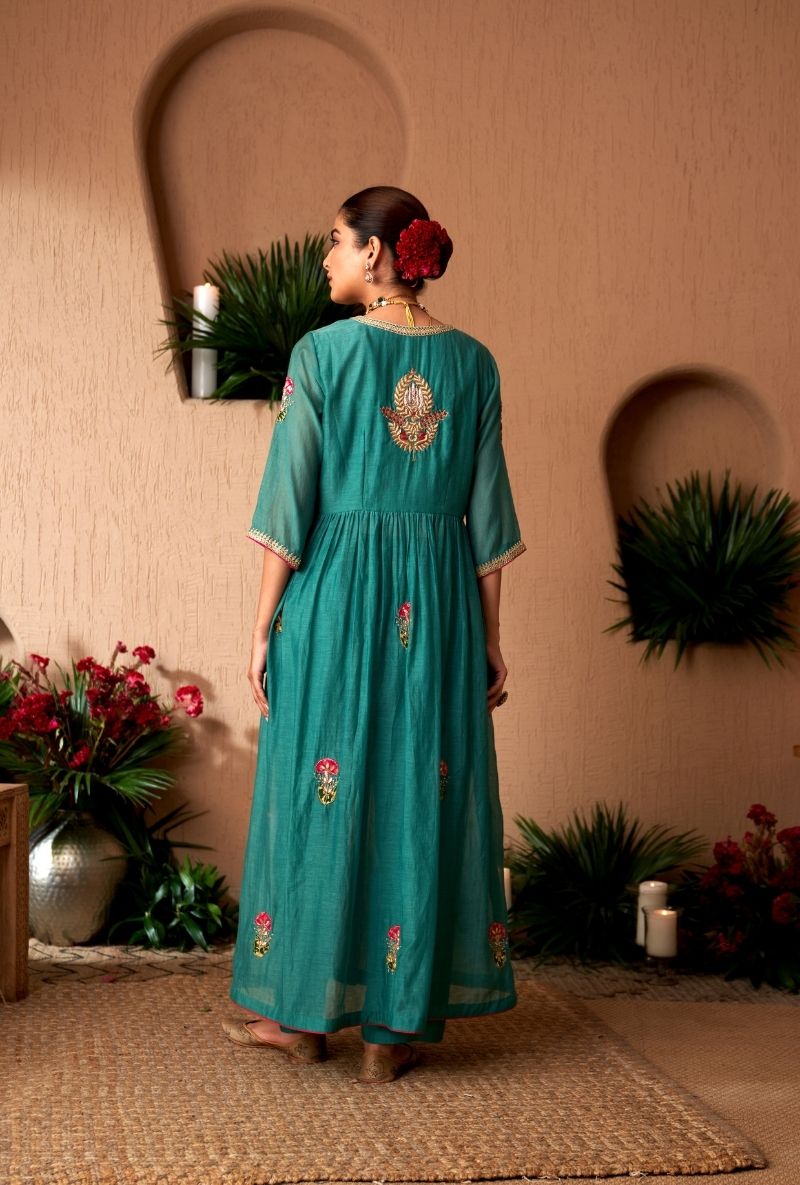 Blue Front Slit Naveli Anarkali Set