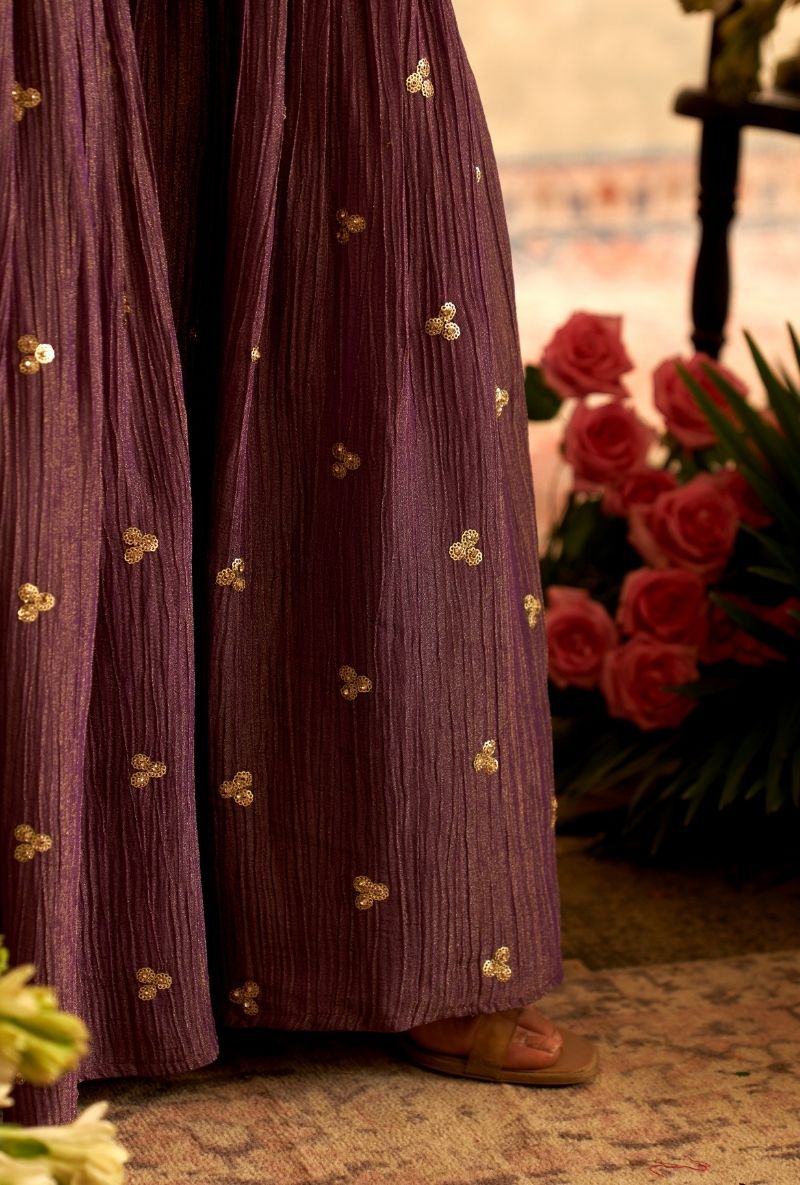 Purple Embroidered Rumi Gharara Set