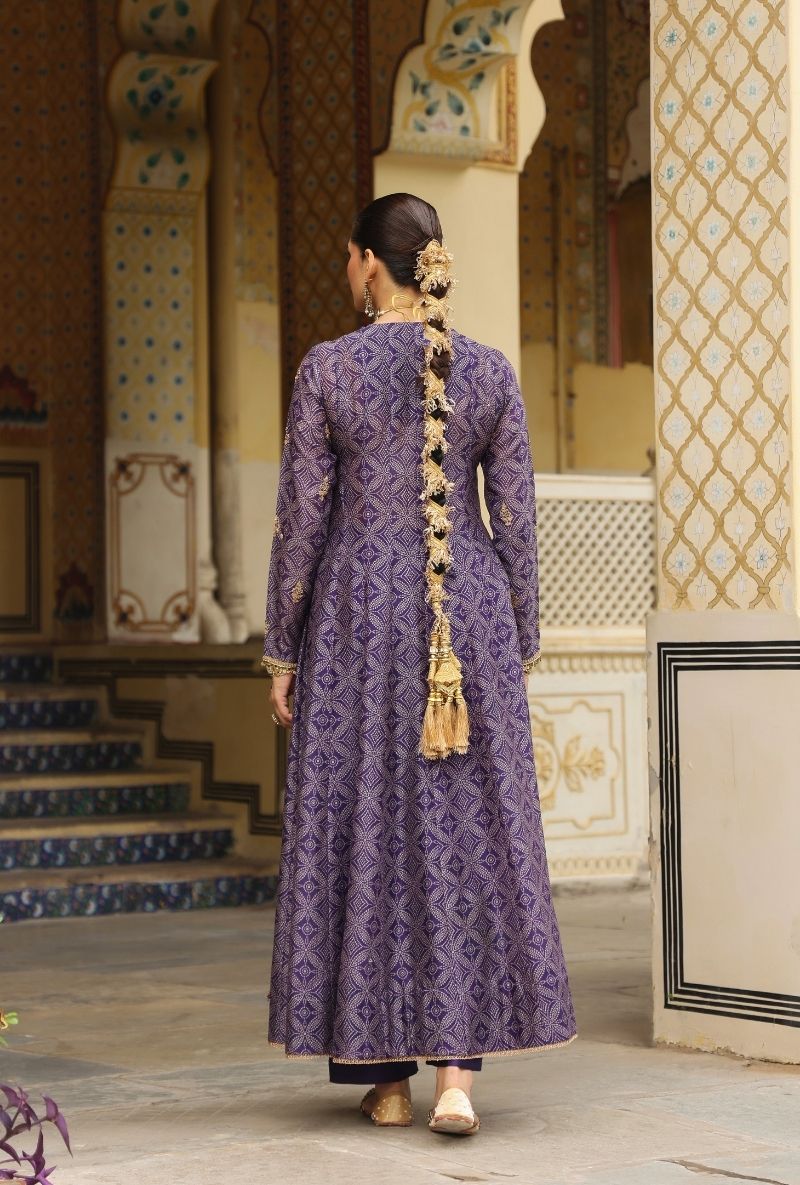Purple Printed Mehfil Angrakha Set
