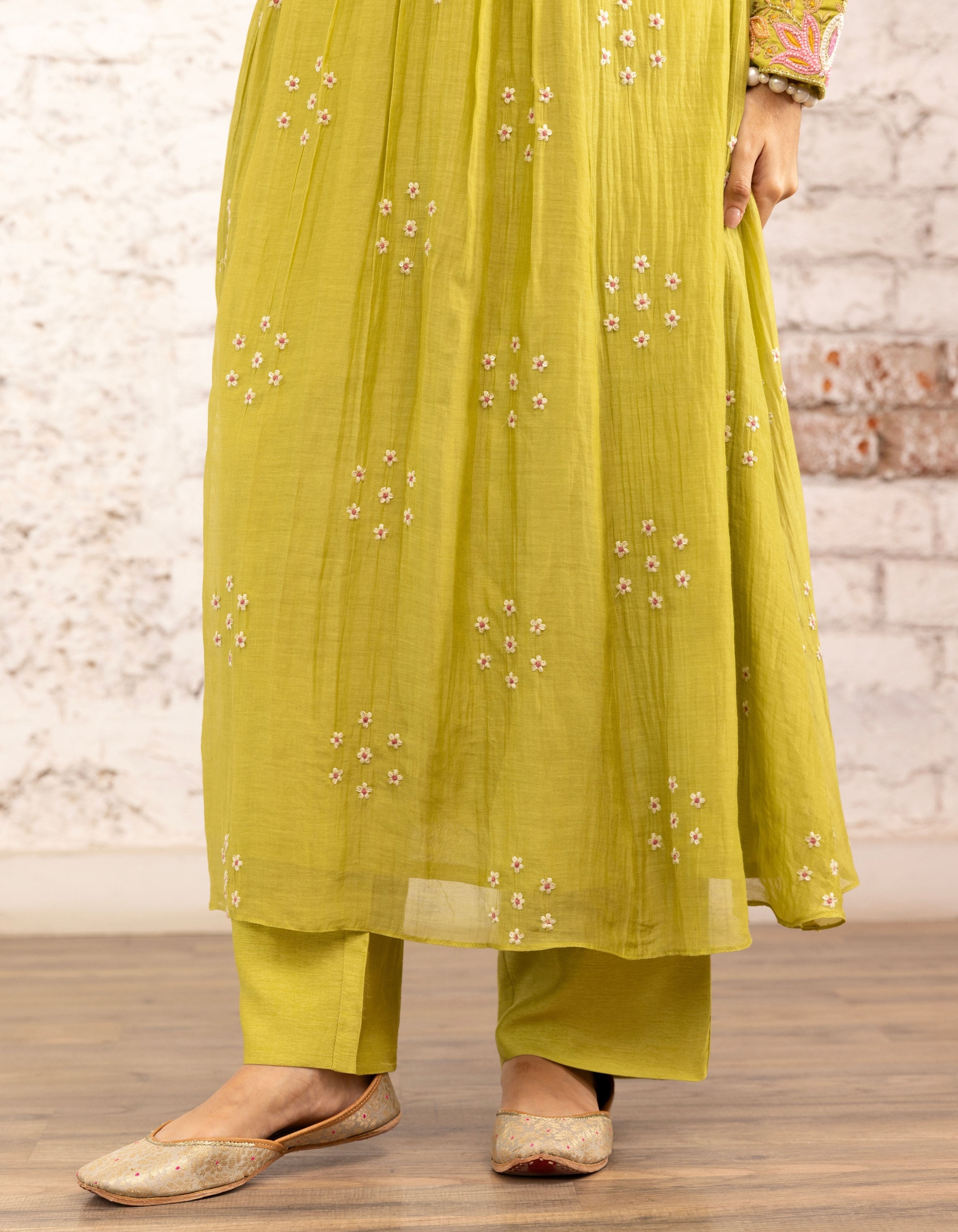 Green Lotus Yoke Noor Anarkali Kurta Set