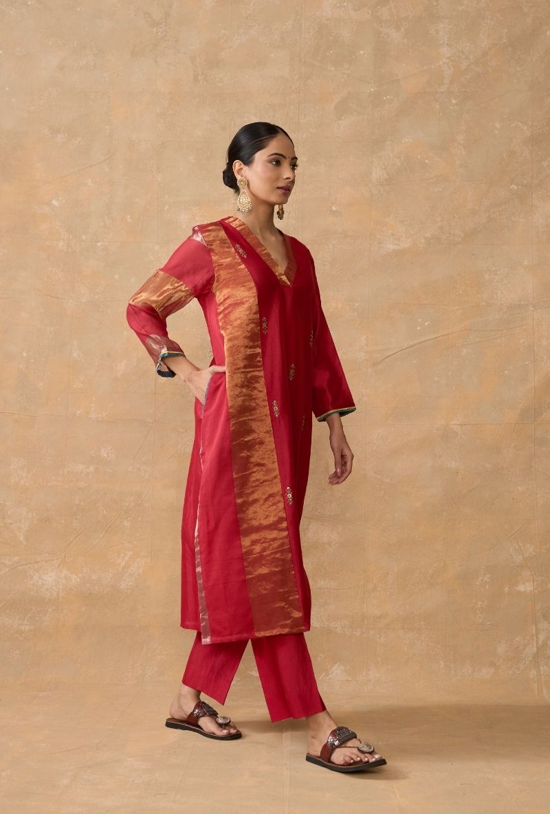 Red Side Panel Ruhi 2.0 Kurta Set