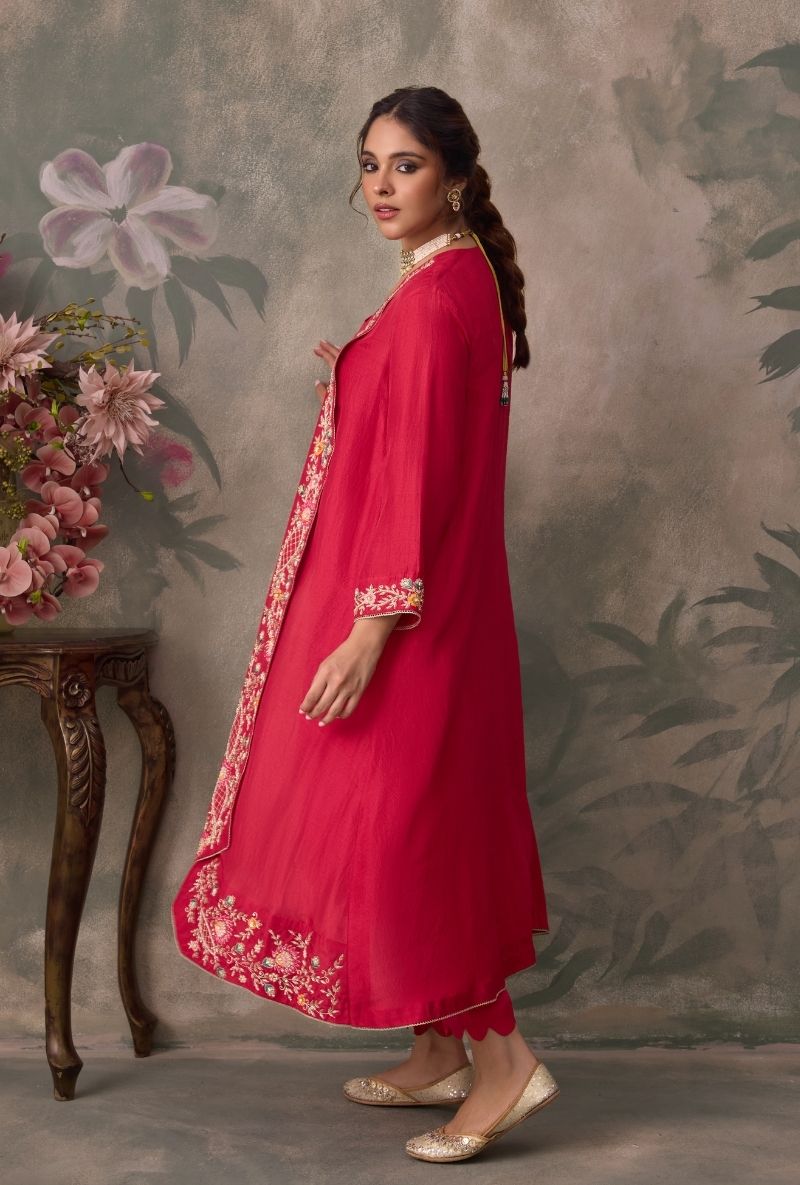 Red Embroidered Jalsa Cape Set