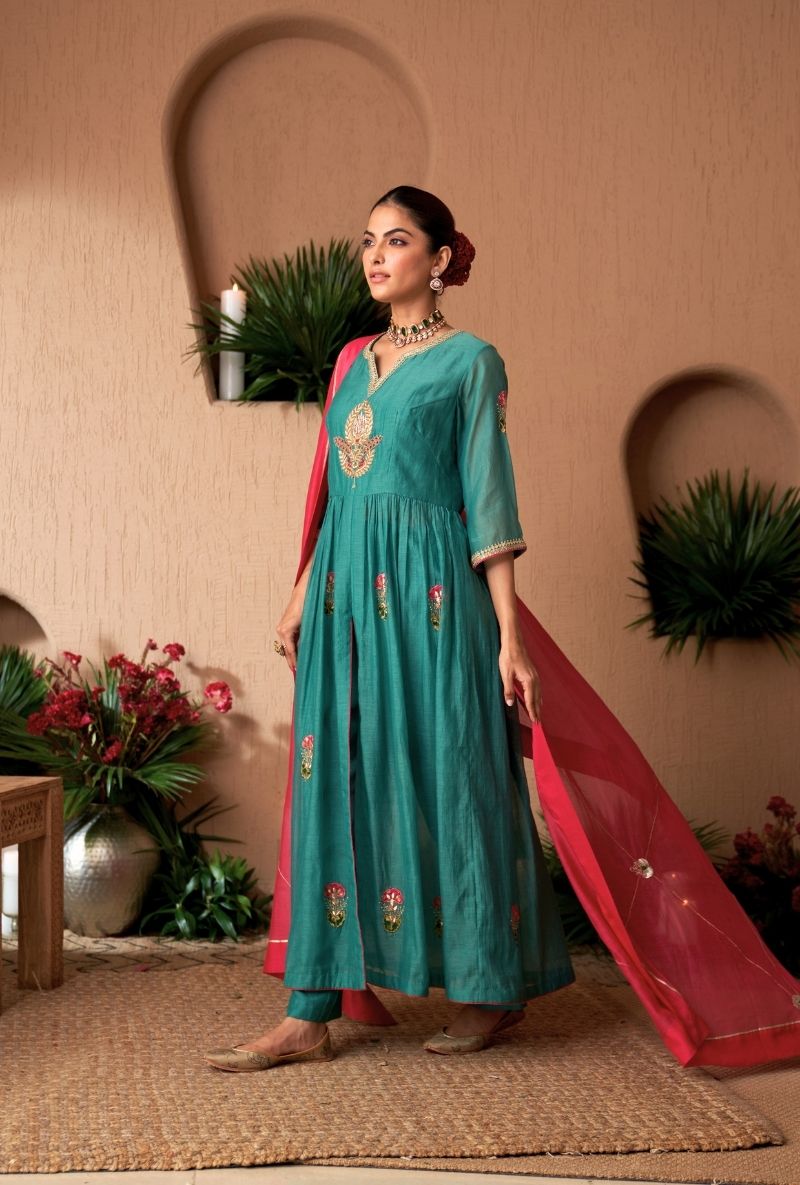 Blue Front Slit Naveli Anarkali Set