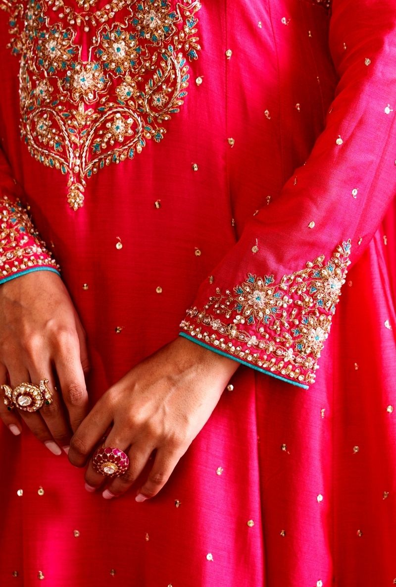 Pink Heavy Yoke Rasia Kurta Set