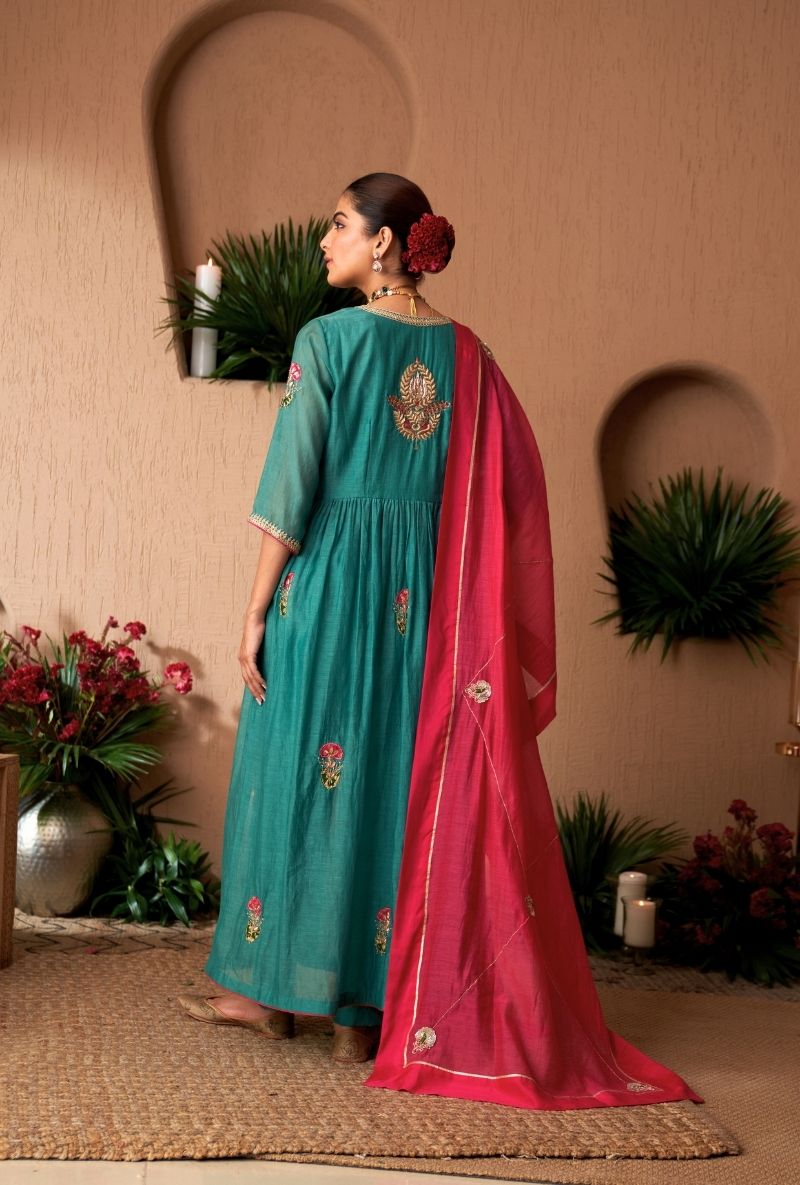 Blue Front Slit Naveli Anarkali Set