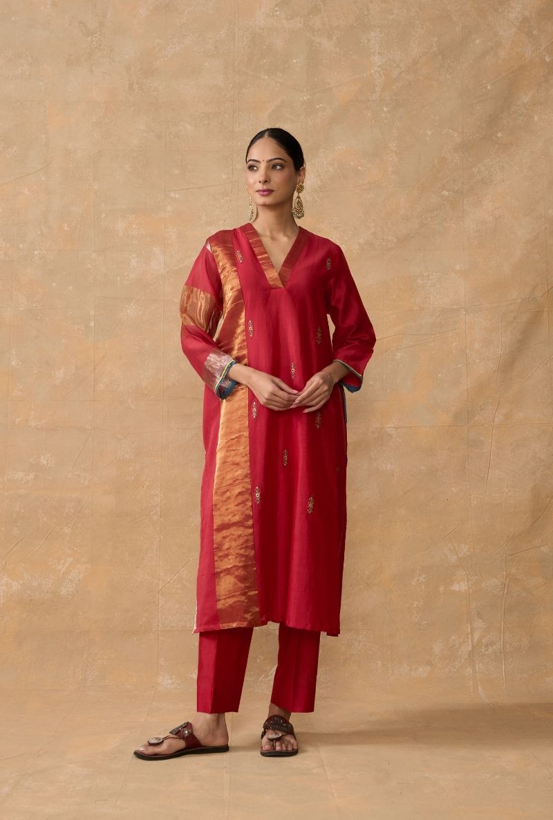 Red Side Panel Ruhi 2.0 Kurta Set