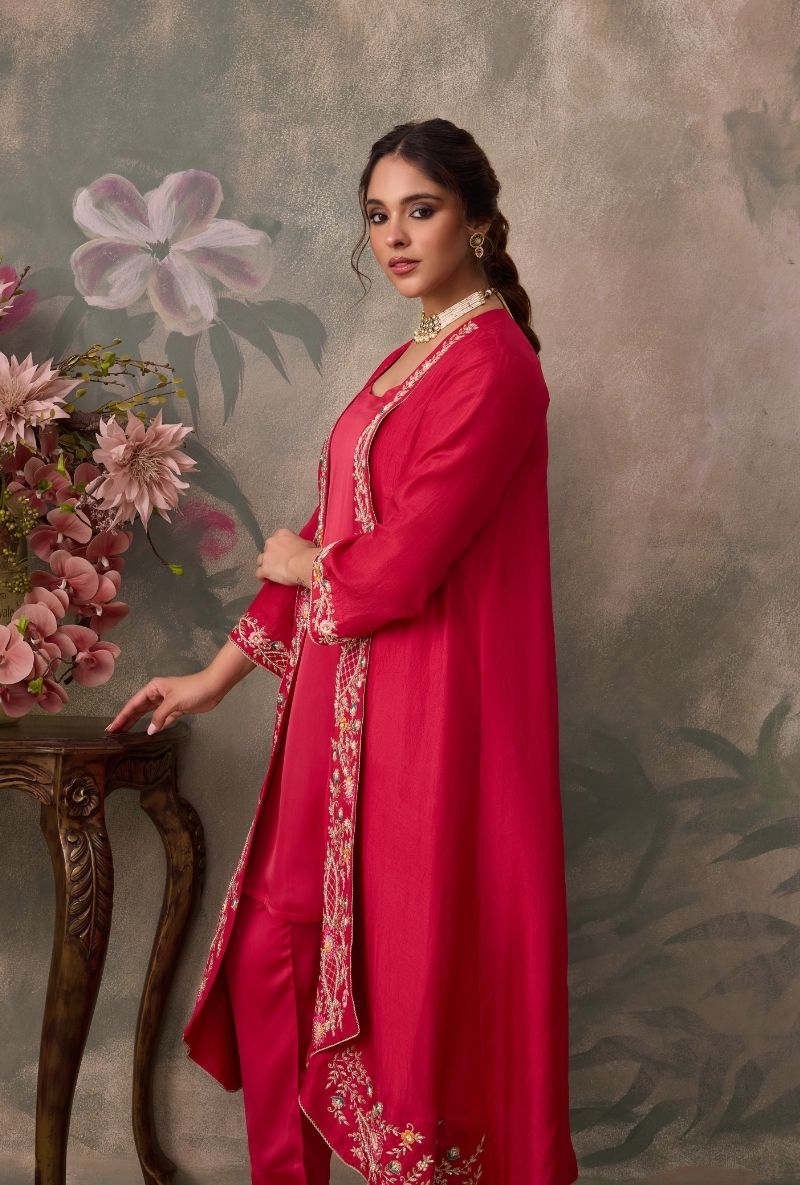 Red Embroidered Jalsa Cape Set