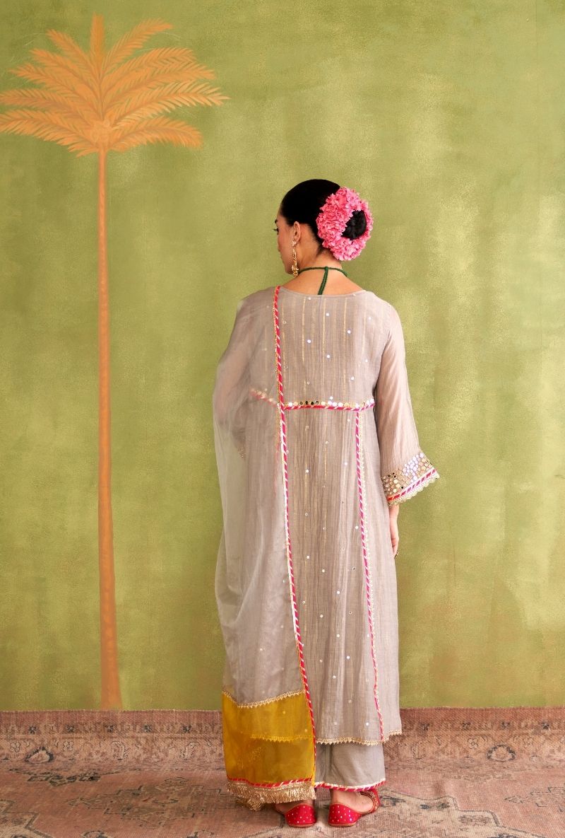 Grey Elephant Motif Morbagh Kurta Set