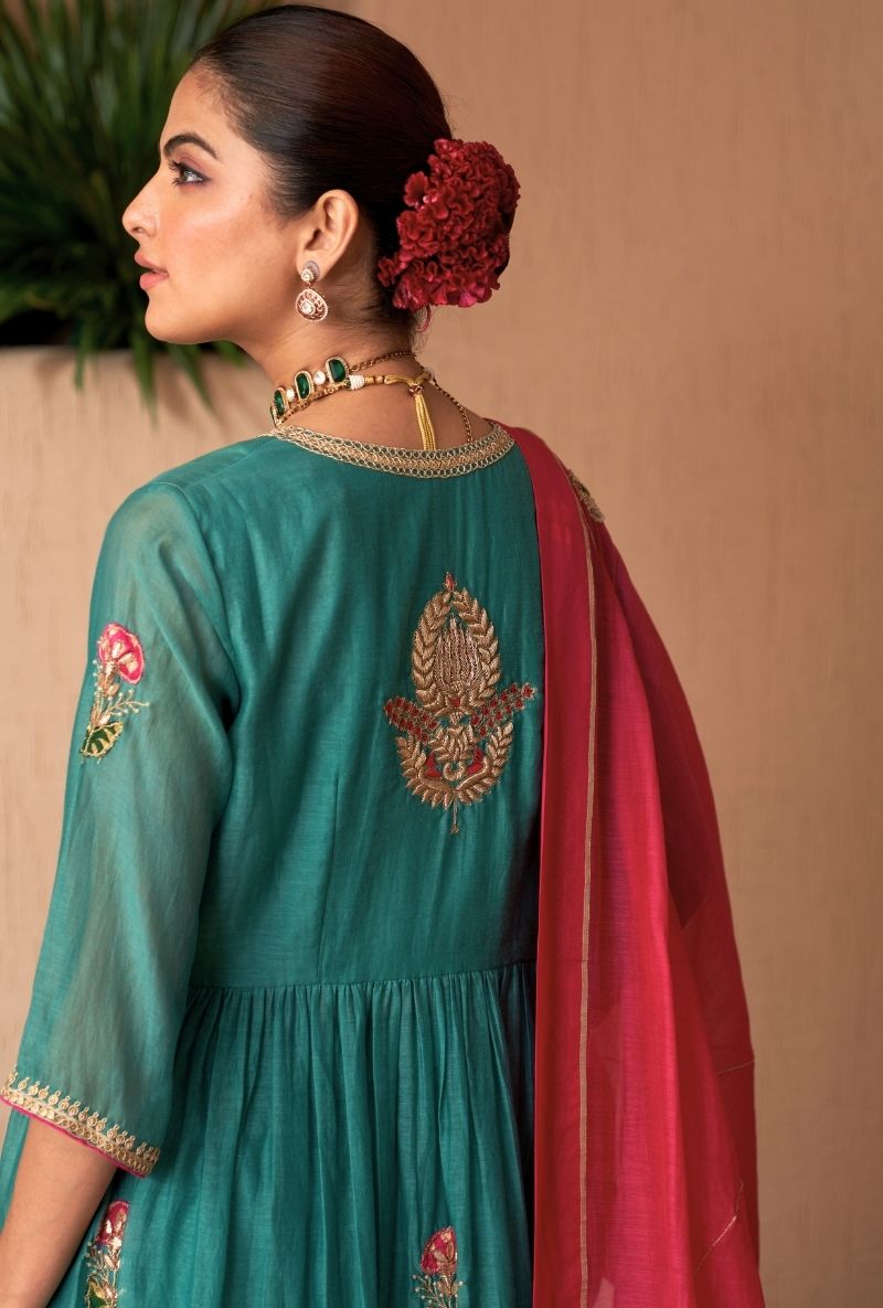 Blue Front Slit Naveli Anarkali Set