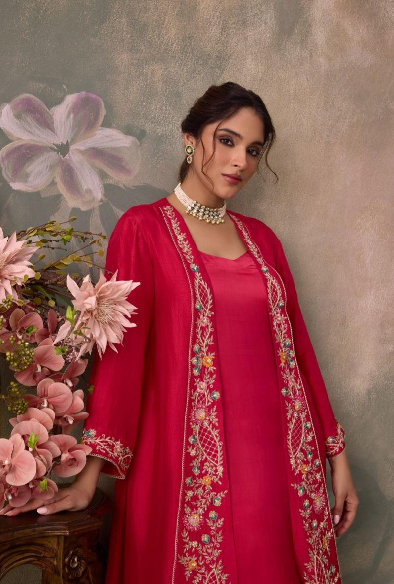 Red Embroidered Jalsa Cape Set