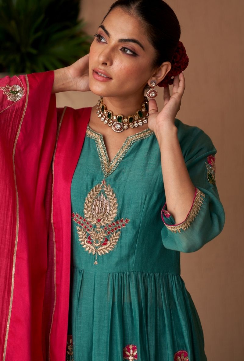 Blue Front Slit Naveli Anarkali Set
