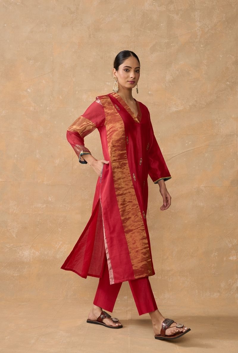 Red Side Panel Ruhi 2.0 Kurta Set
