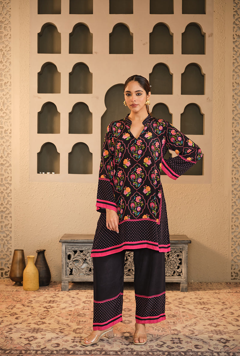 Black Floral Chintz Goonj Co-Ord