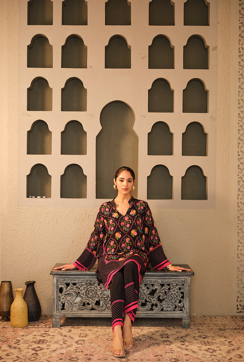 Black Floral Chintz Goonj Co-Ord