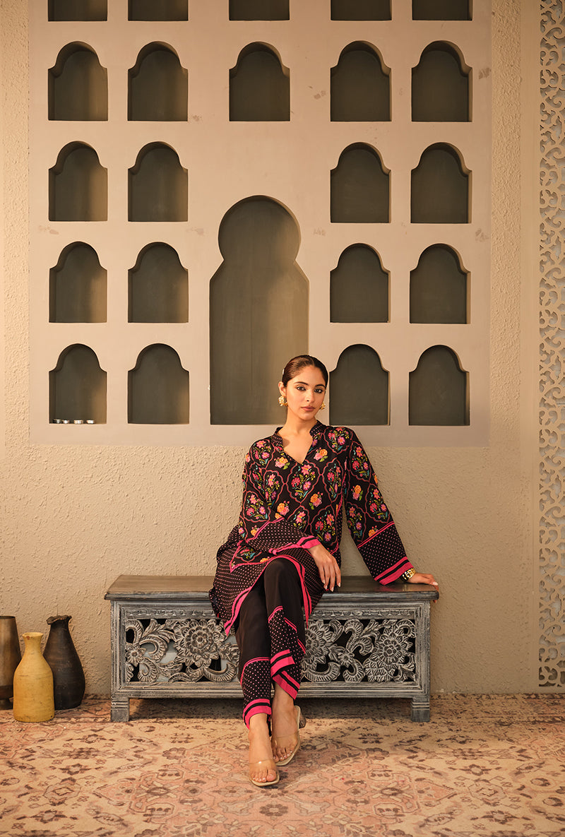 Black Floral Chintz Goonj Co-Ord