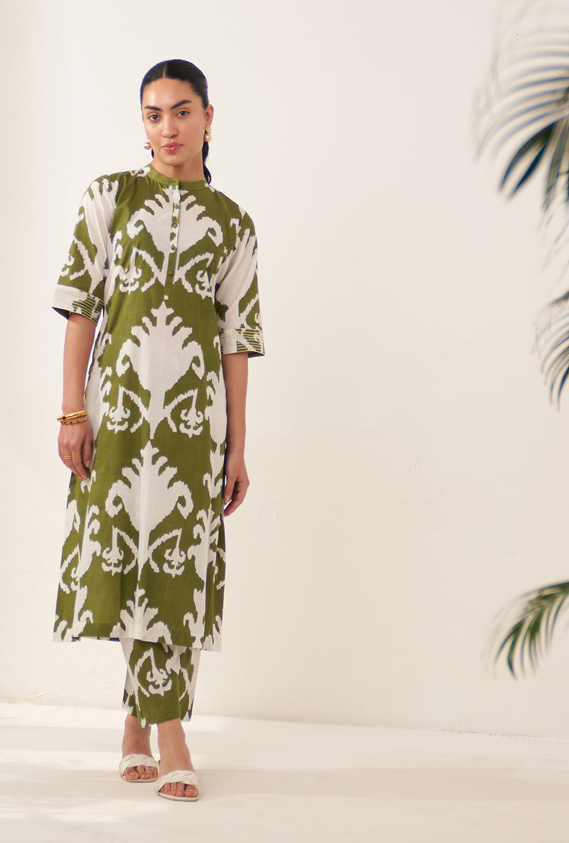 Green Ikat Lovebirds Kurta Set