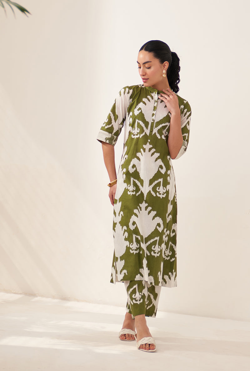 Green Ikat Lovebirds Kurta Set