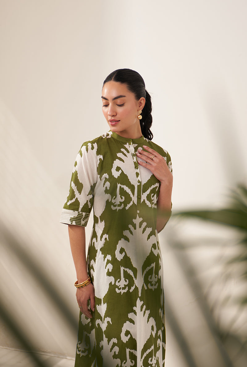 Green Ikat Lovebirds Kurta Set
