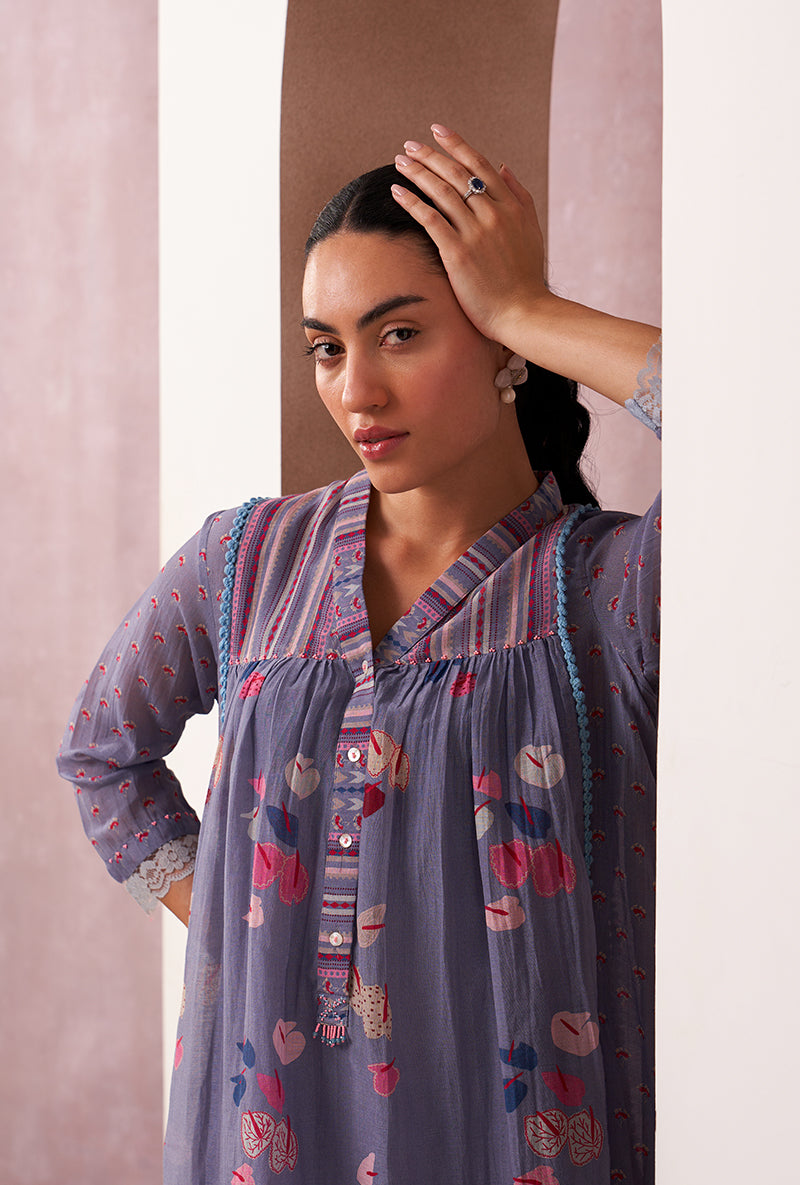 Lilac V-Neck Mahira Kurta Set