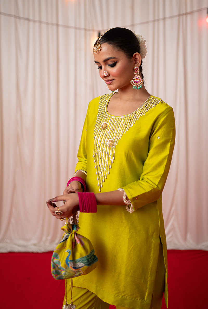 Lime Yoke Embroidered Kamli 2.0 Kurta Set