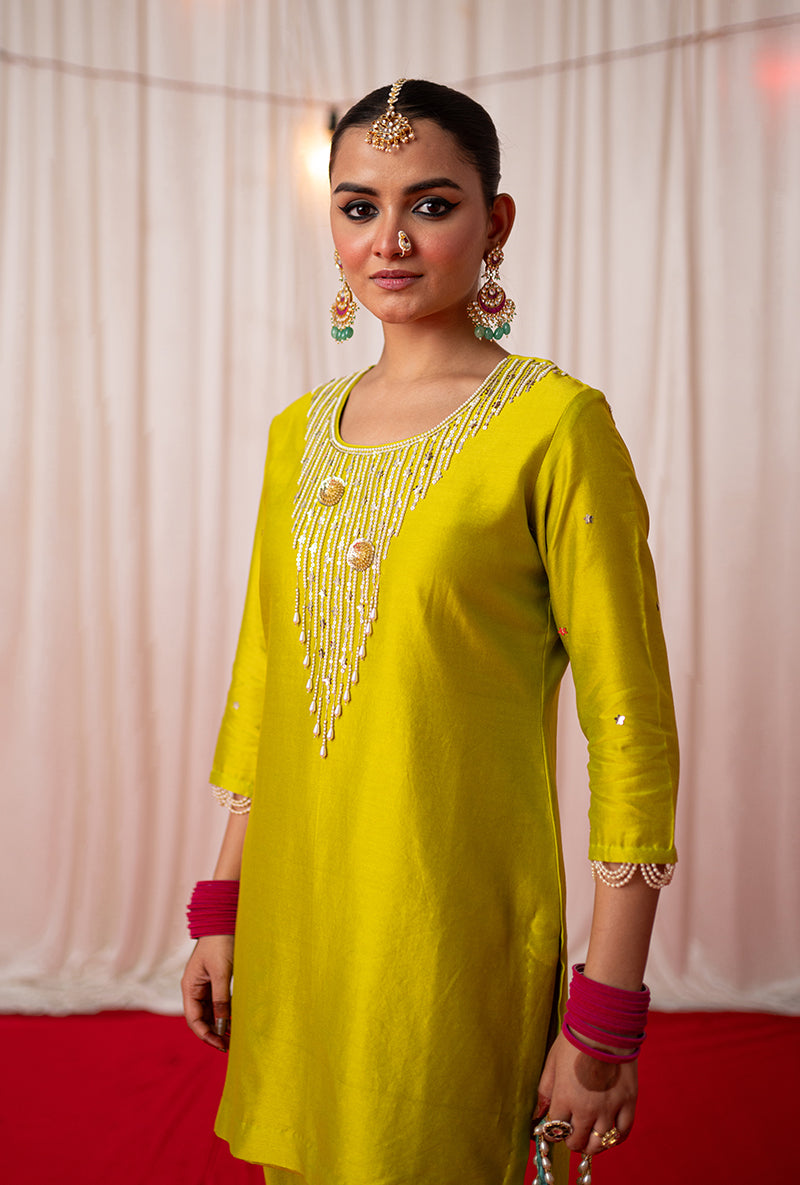 Lime Yoke Embroidered Kamli 2.0 Kurta Set