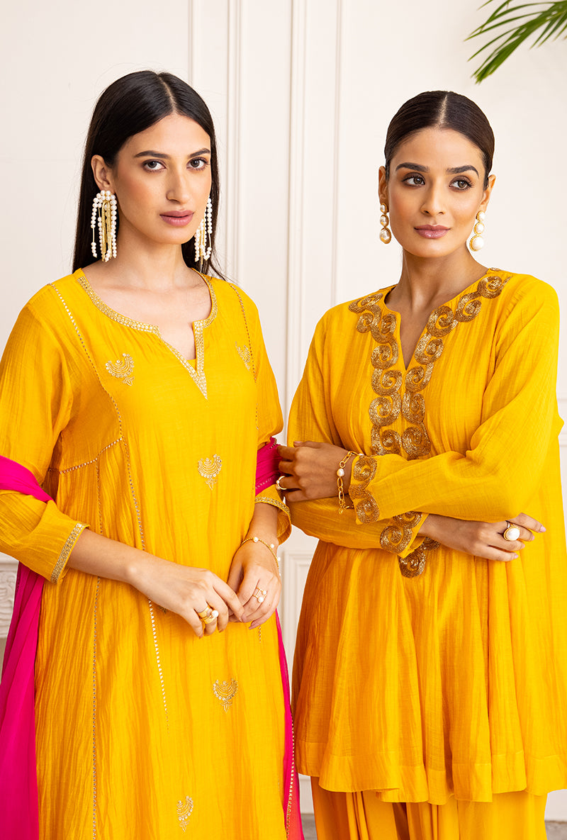 Mango Yellow Spiral Soha Salwar Set