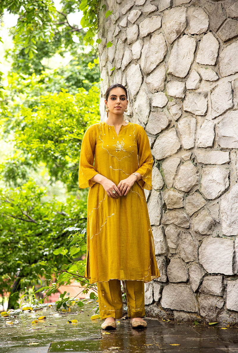Olive Pitta Embroidery Dor Kurta Set