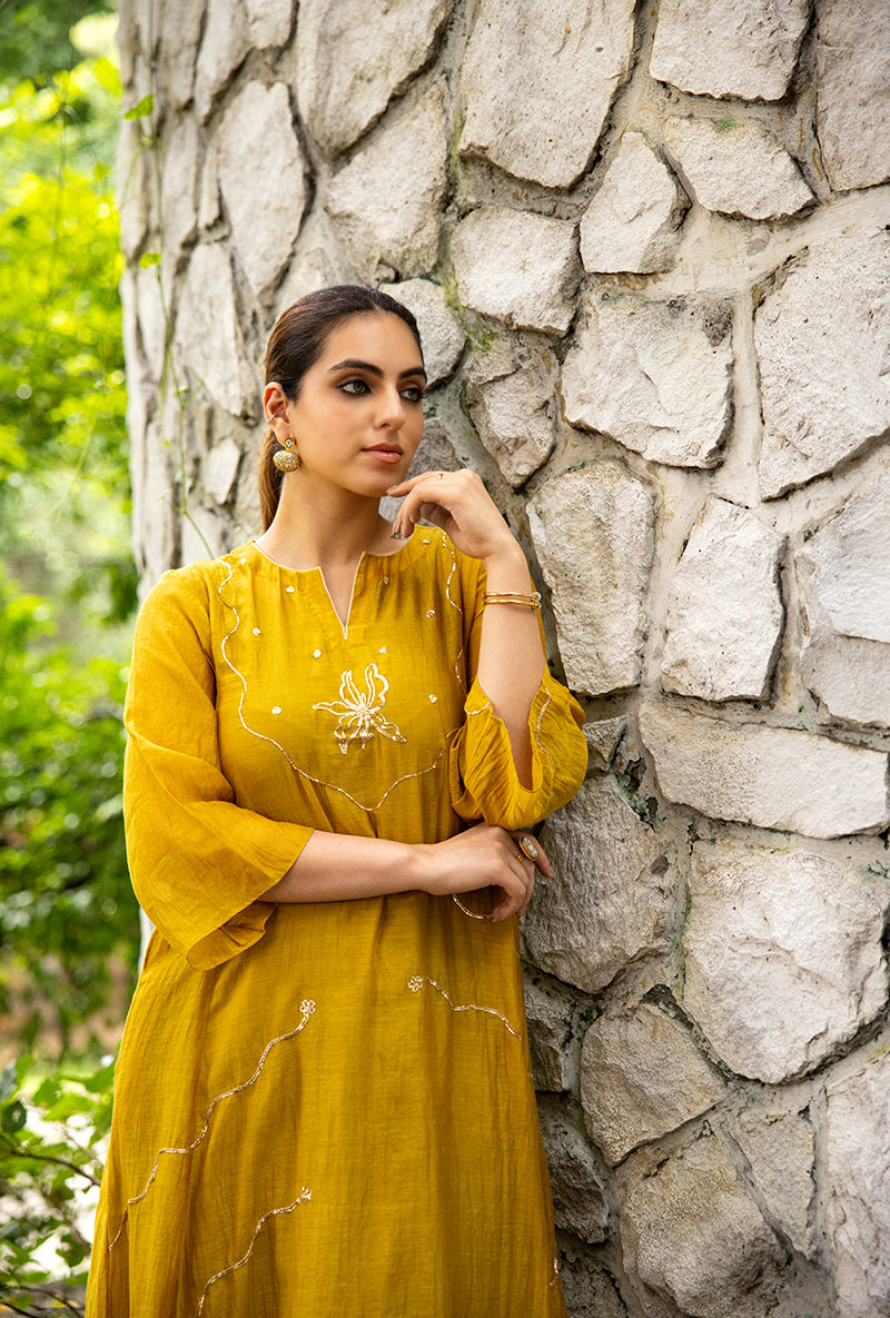 Olive Pitta Embroidery Dor Kurta Set
