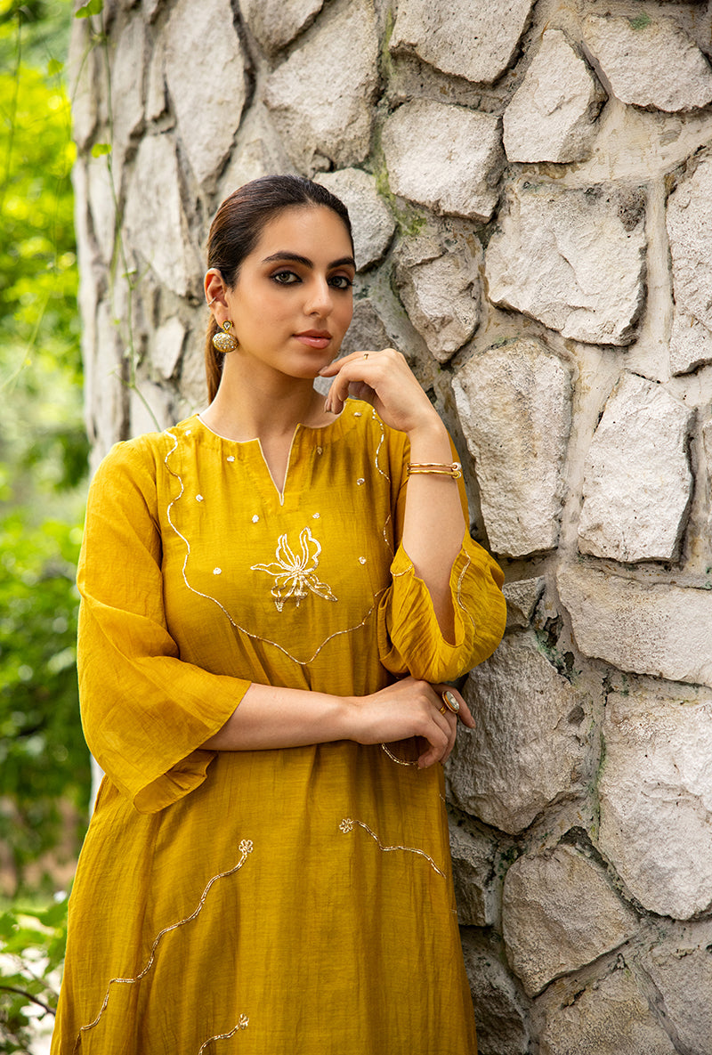 Olive Pitta Embroidery Dor Kurta Set