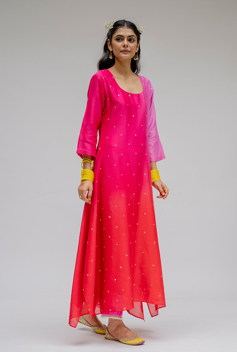 Pink Ombre Asymmetric Nyra Kurta Set