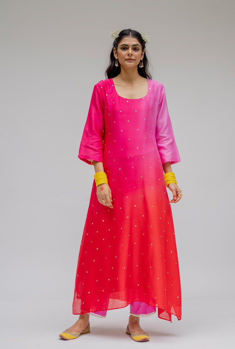 Pink Ombre Asymmetric Nyra Kurta Set