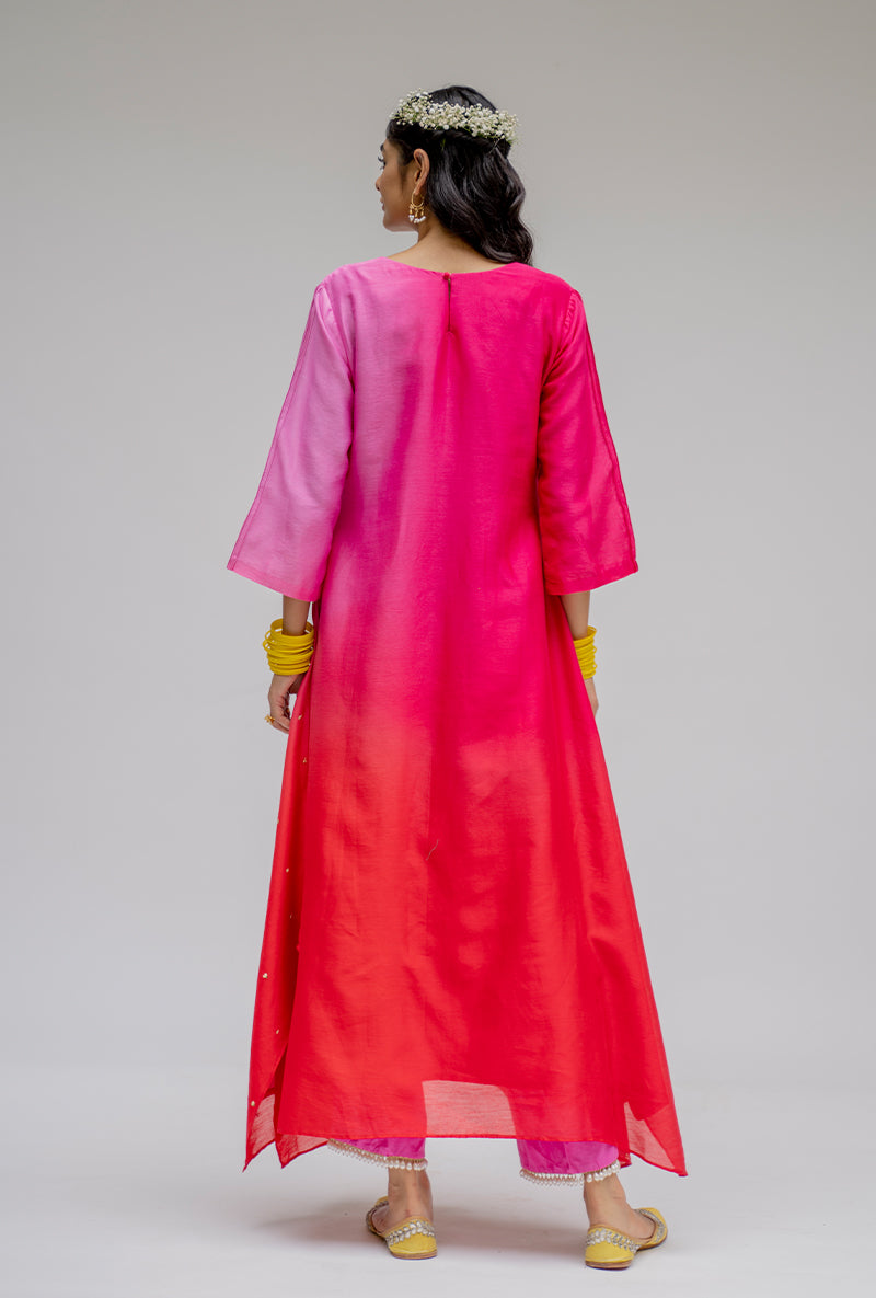 Pink Ombre Asymmetric Nyra Kurta Set