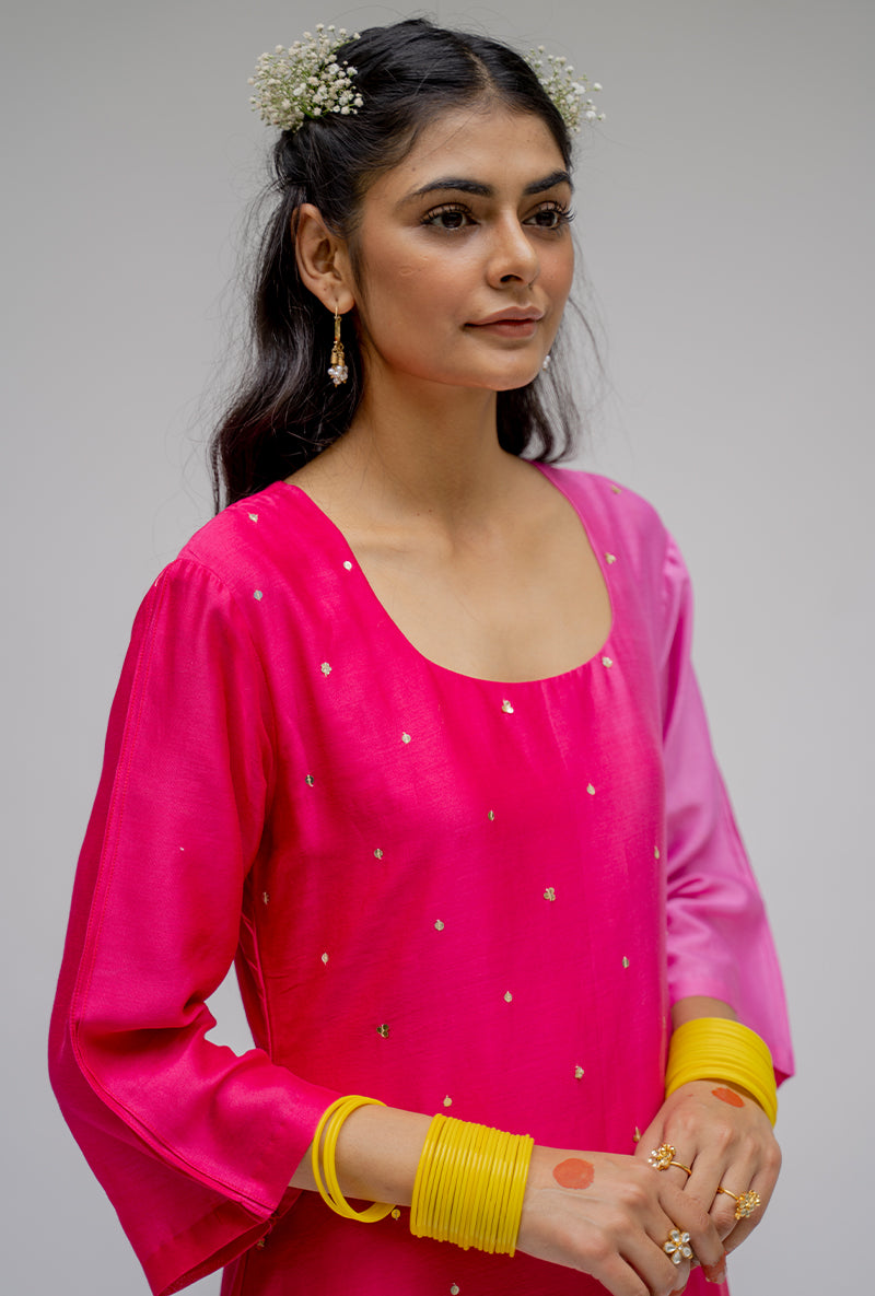 Pink Ombre Asymmetric Nyra Kurta Set