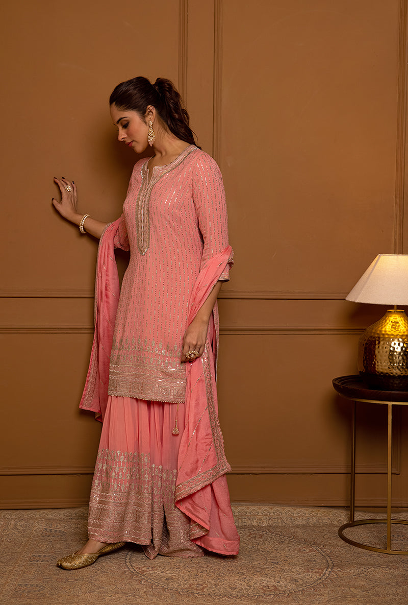 Pink Sequins And Zari Hoor 2.0 Gharara Set