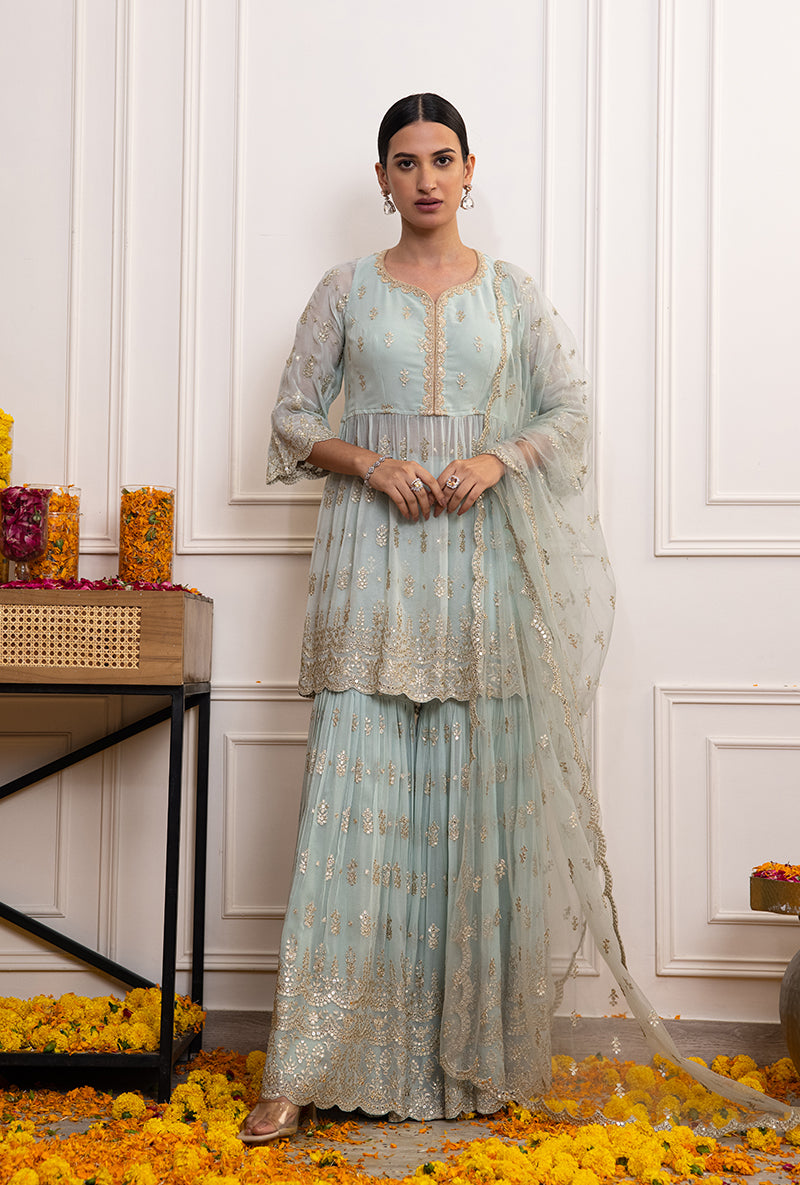 Powder Blue Peplum Hoor Gharara Set