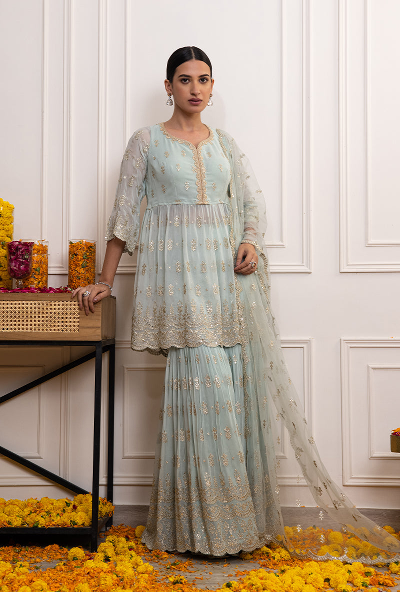 Powder Blue Peplum Hoor Gharara Set