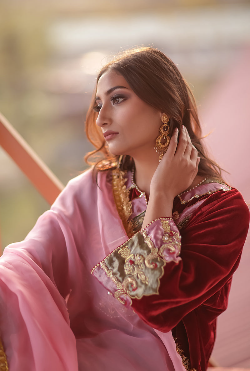 Red Silk Velvet Jannat Phiran Set